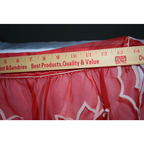 Vtg 50's Sheer Waist Apron Tulip Pockets Flocked White Trim Retro Traditional - Picture 9 of 9